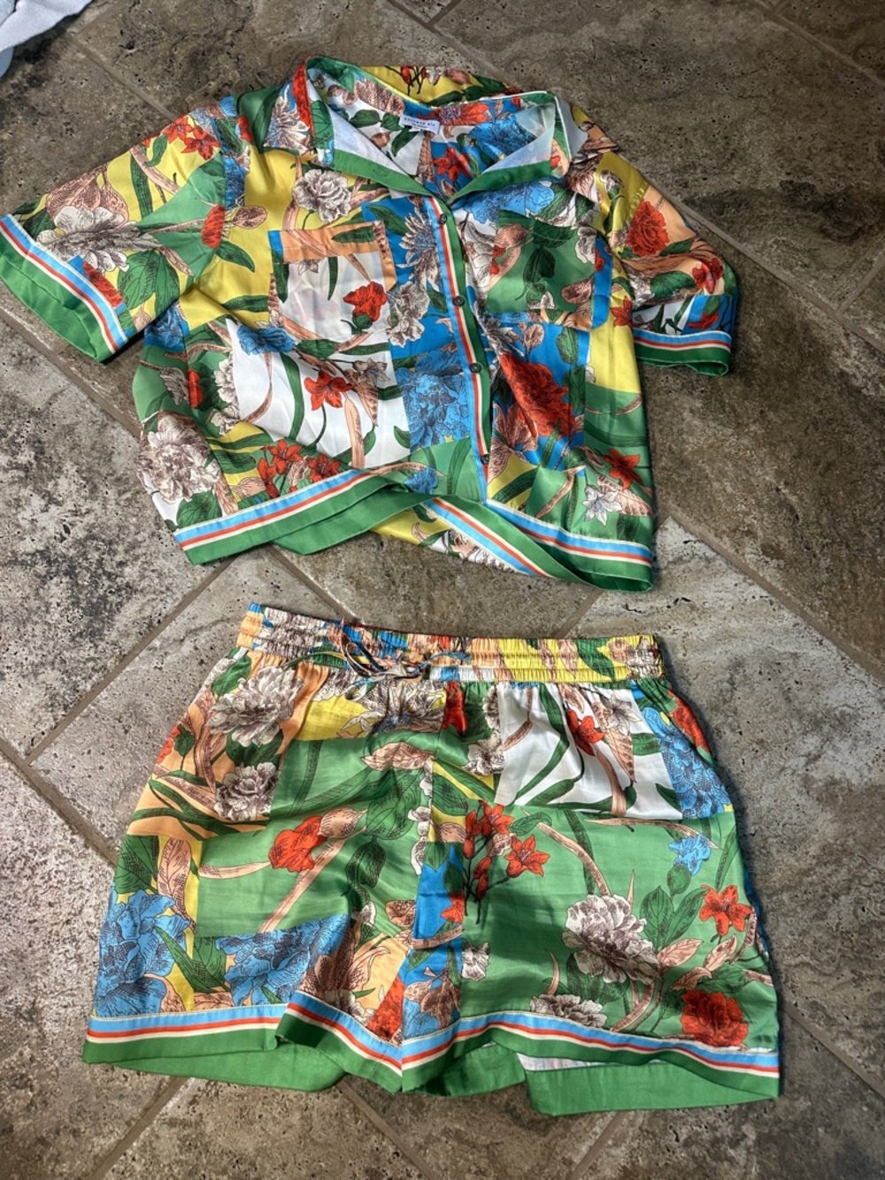 Current Air Green Floral Two-Piece Short Set